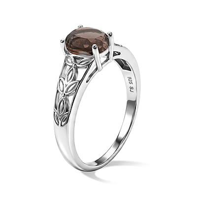 Smoky Quartz 0.80 ctw Oval Solitaire Ring in Sterling Silver (Size 8.0)