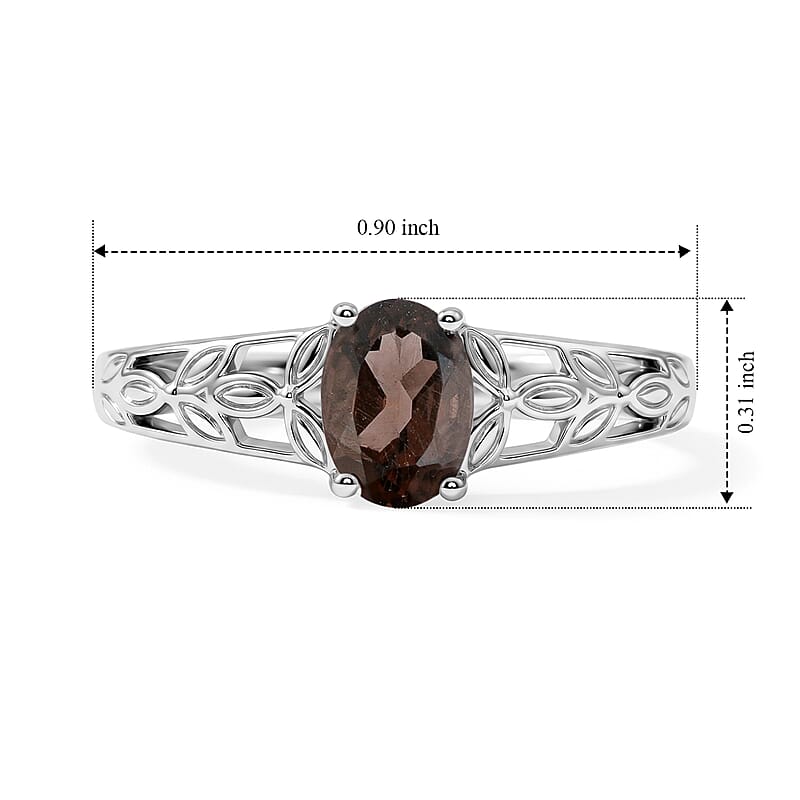 Smoky Quartz 0.80 ctw Oval Solitaire Ring in Sterling Silver (Size 8.0)