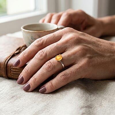 Citrine 0.80 ctw Oval Solitaire Ring in Sterling Silver (Size 7.0)