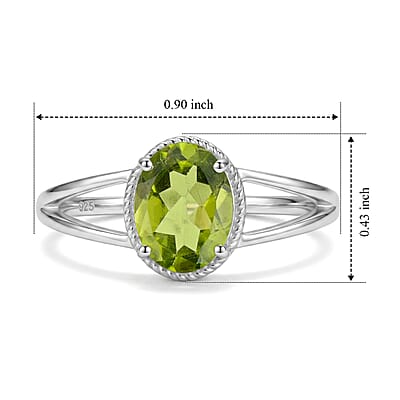 Peridot 1.80 ctw Oval Solitaire Ring in Sterling Silver (Size 8.0)