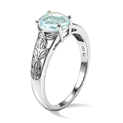 Aquamarine 0.80 ctw Oval Solitaire Ring in Sterling Silver (Size 7.0)