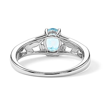 Aquamarine 0.80 ctw Oval Solitaire Ring in Sterling Silver (Size 7.0)
