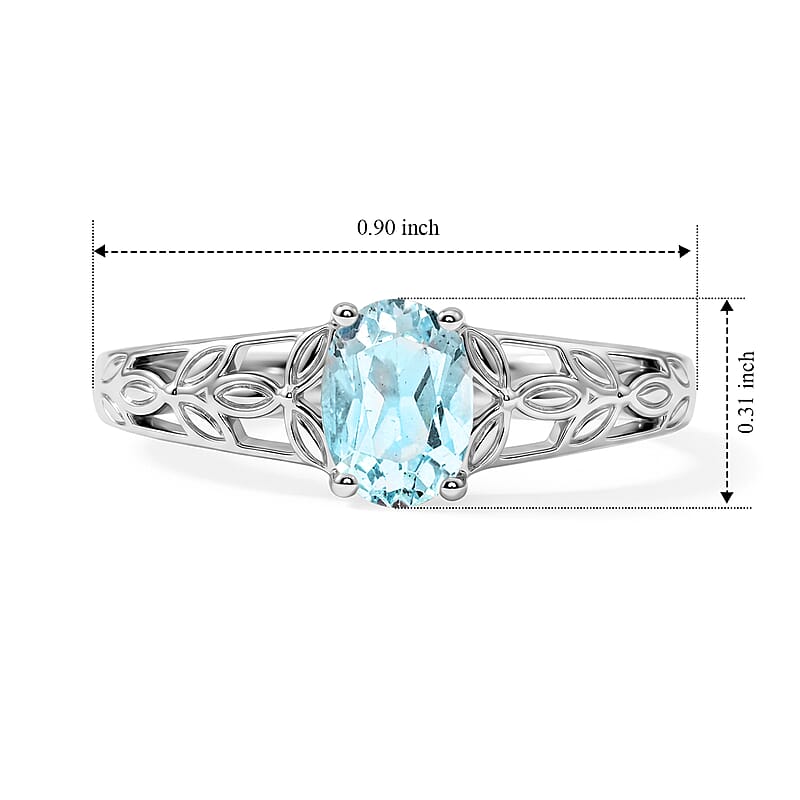 Aquamarine 0.80 ctw Oval Solitaire Ring in Sterling Silver (Size 7.0)