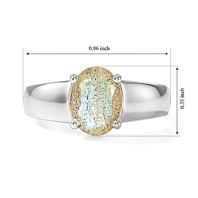 Labradorite 1.80 ctw Oval Solitaire Ring in Sterling Silver (Size 7.0)