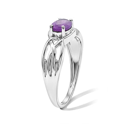 Amethyst 0.80 ctw Oval East West Solitaire Ring in Sterling Silver (Size 7.0)