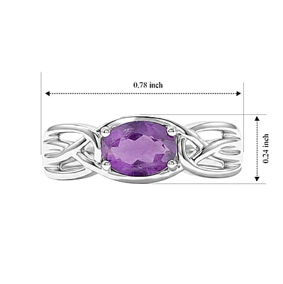 Amethyst 0.80 ctw Oval East West Solitaire Ring in Sterling Silver (Size 7.0)