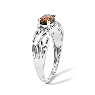 Smoky Quartz 0.80 ctw Oval East West Solitaire Ring in Sterling Silver (Size 7.0)