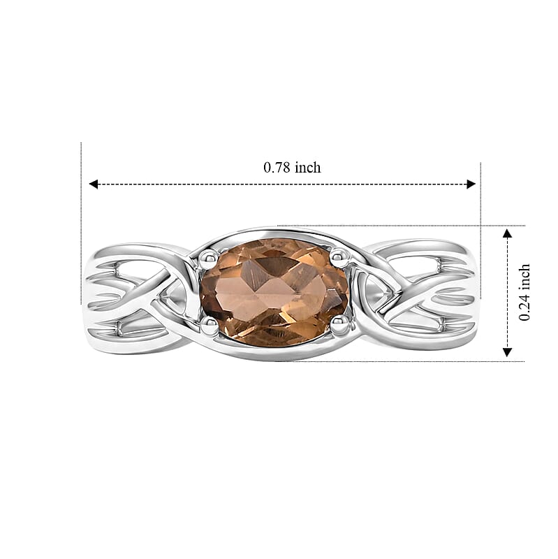Smoky Quartz 0.80 ctw Oval East West Solitaire Ring in Sterling Silver (Size 7.0)
