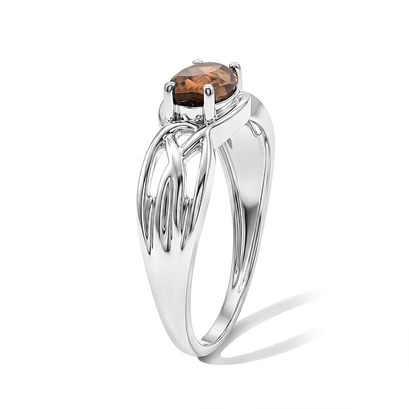 Smoky Quartz 0.80 ctw Oval East West Solitaire Ring in Sterling Silver (Size 8.0)