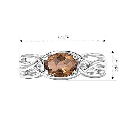 Smoky Quartz 0.80 ctw Oval East West Solitaire Ring in Sterling Silver (Size 8.0)