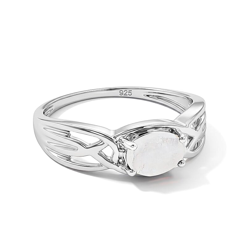 Moonstone 0.80 ctw Oval East West Solitaire Ring in Sterling Silver (Size 7.0)