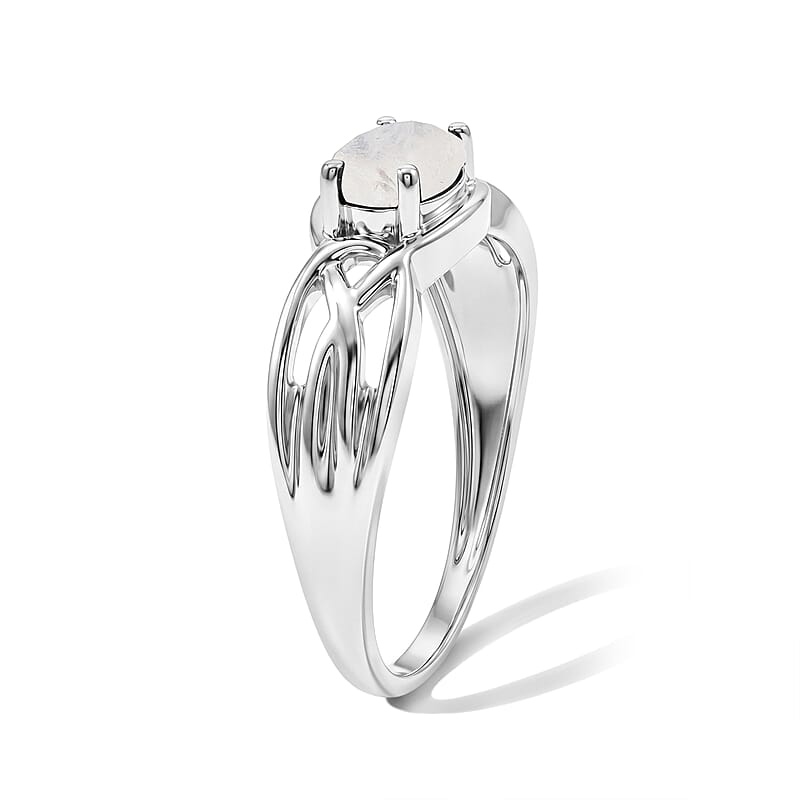 Moonstone 0.80 ctw Oval East West Solitaire Ring in Sterling Silver (Size 7.0)