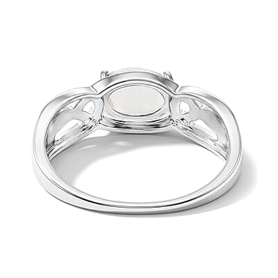 Moonstone 0.80 ctw Oval East West Solitaire Ring in Sterling Silver (Size 7.0)