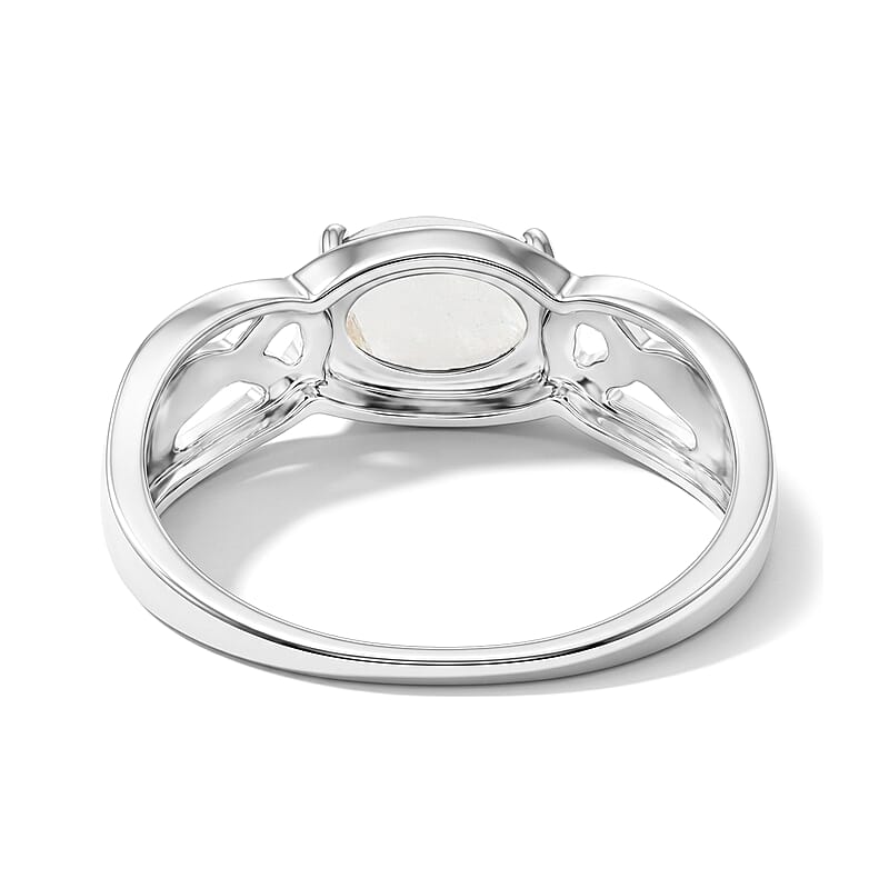 Moonstone 0.80 ctw Oval East West Solitaire Ring in Sterling Silver (Size 7.0)