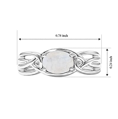 Moonstone 0.80 ctw Oval East West Solitaire Ring in Sterling Silver (Size 7.0)