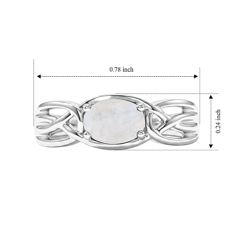 Moonstone 0.80 ctw Oval East West Solitaire Ring in Sterling Silver (Size 7.0)