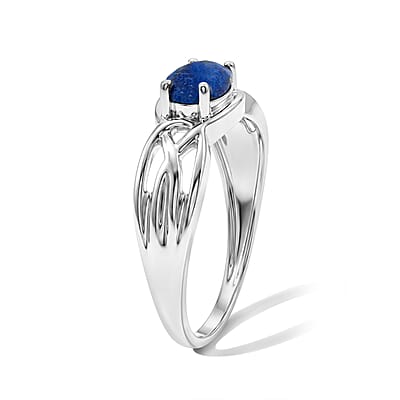 Lapis Lazuli 0.80 ctw Oval East West Solitaire Ring in Sterling Silver (Size 8.0)