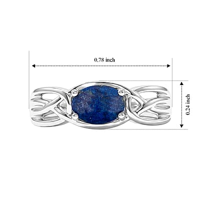 Lapis Lazuli 0.80 ctw Oval East West Solitaire Ring in Sterling Silver (Size 8.0)