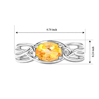 Simulated Yellow Diamond Oval East West Solitaire Ring in Sterling Silver (Size 8.0)