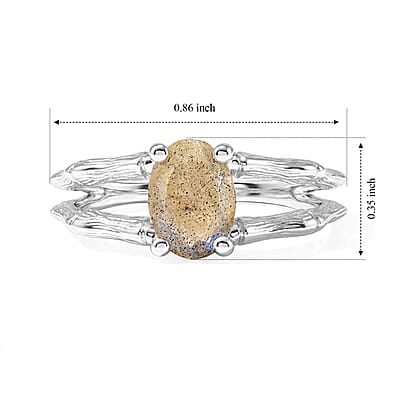 Labradorite 2.06 ctw Oval Solitaire Ring in Sterling Silver (Size 6.5)