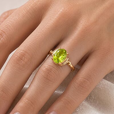 Peridot 0.80 ctw Oval Solitaire Ring in 14K YG Over Sterling Silver (Size 5.0)