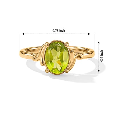 Peridot 0.80 ctw Oval Solitaire Ring in 14K YG Over Sterling Silver (Size 5.0)