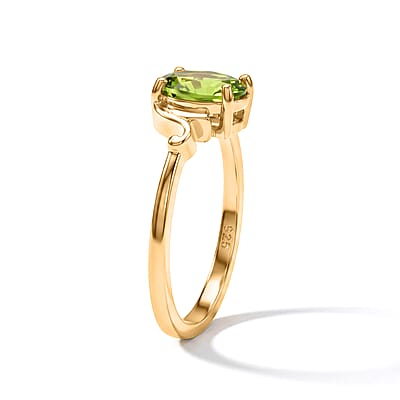 Peridot 0.80 ctw Oval Solitaire Ring in 14K YG Over Sterling Silver (Size 5.5)