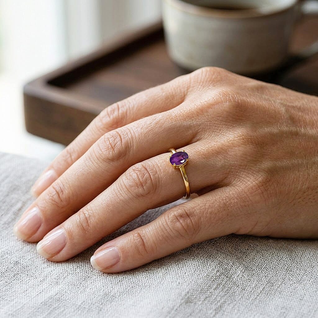 Amethyst 0.15 ctw Oval Solitaire Ring in 14K YG Over Sterling Silver (Size 9.0)