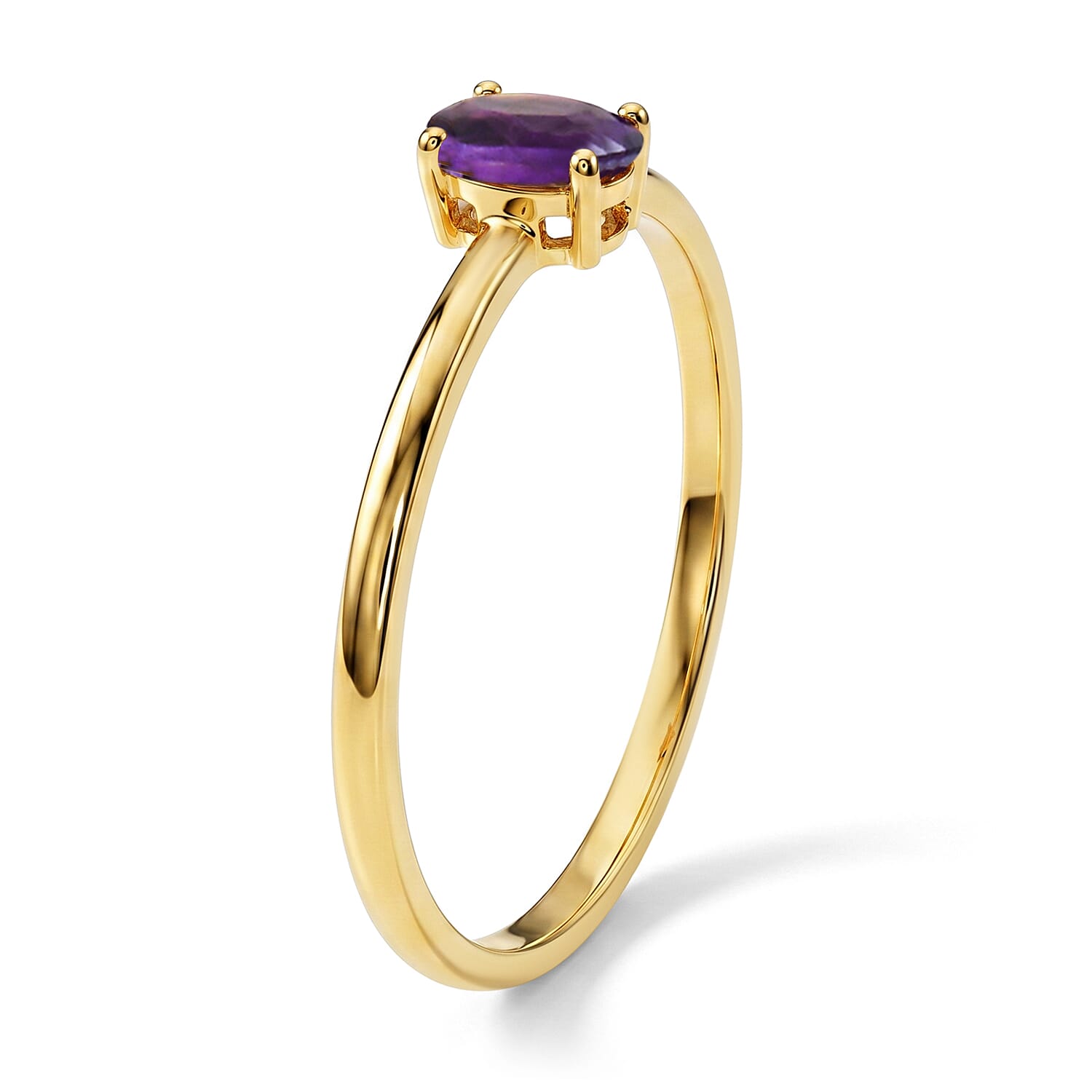 Amethyst 0.15 ctw Oval Solitaire Ring in 14K YG Over Sterling Silver (Size 9.0)
