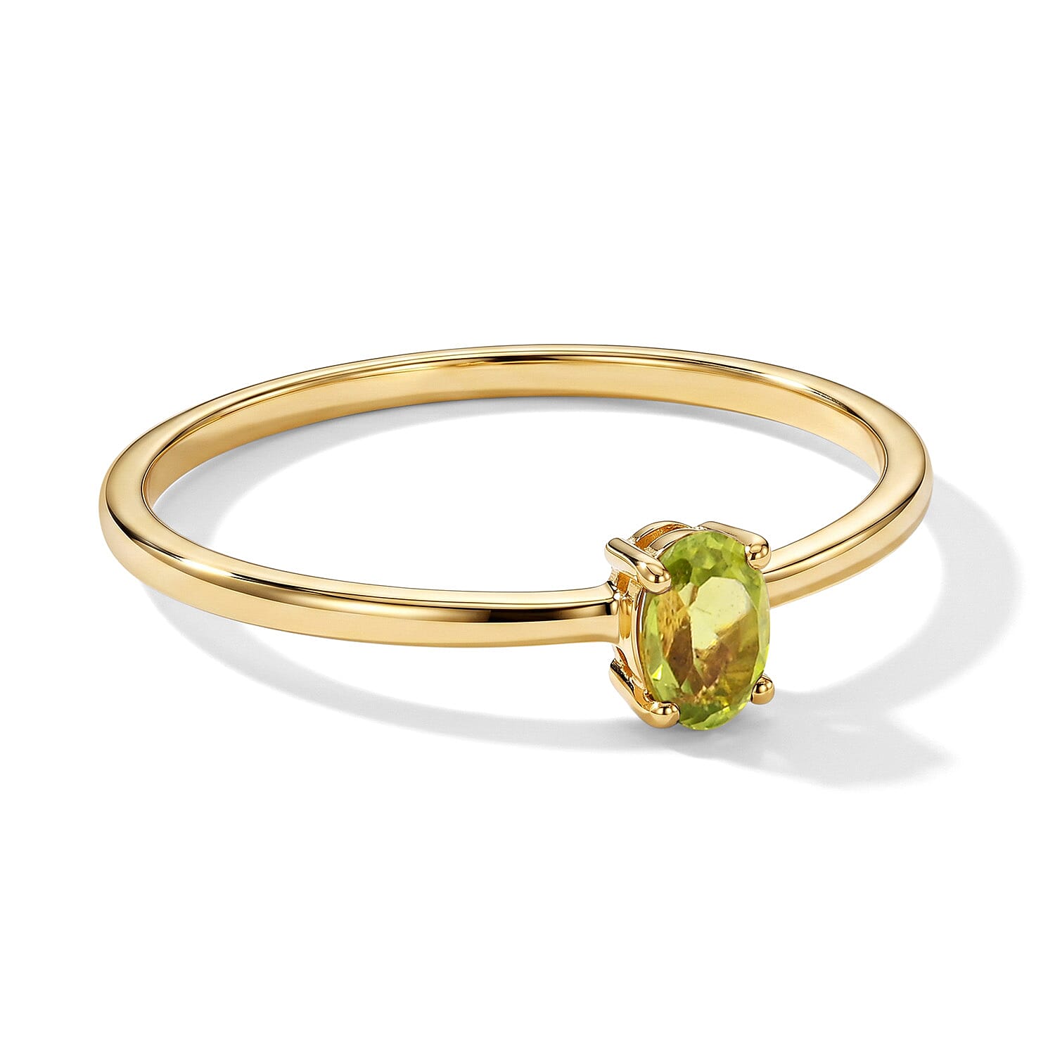 Peridot 0.15 ctw Oval Solitaire Ring in 14K YG Over Sterling Silver (Size 8.0)