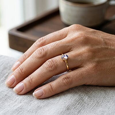 Tanzanite 0.15 ctw Oval Solitair Ring in 14K YG Over Sterling Silver (Size 7.0)
