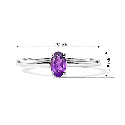 Amethyst 0.15 ctw Oval Solitair Ring in Sterling Silver (Size 8.0)