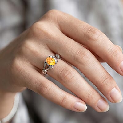 Simulated Yellow Diamond Oval Solitaire Ring in Sterling Silver (Size 7.0)
