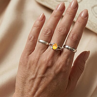 Simulated Yellow Diamond Oval Solitaire Ring in Sterling Silver (Size 7.0)