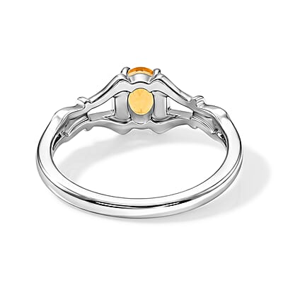 Simulated Yellow Diamond Oval Solitaire Ring in Sterling Silver (Size 7.0)