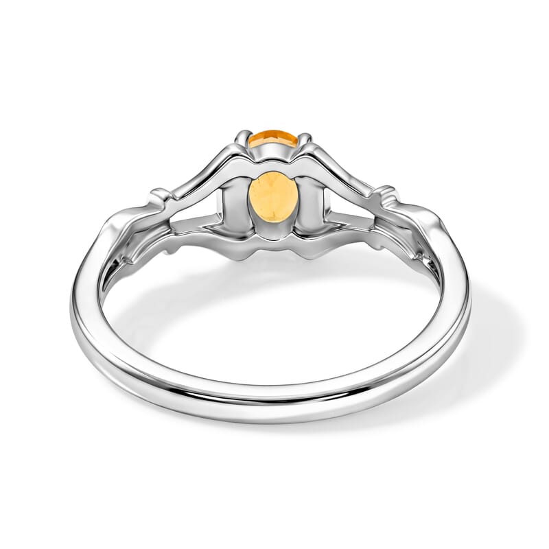 Simulated Yellow Diamond Oval Solitaire Ring in Sterling Silver (Size 7.0)