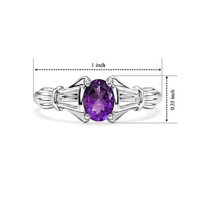Amethyst 0.80 ctw Oval Solitair Ring in Sterling Silver (Size 8.0)