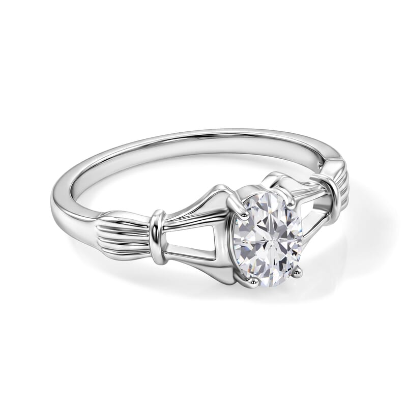 Simulated Diamond Oval Solitaire Ring in Sterling Silver (Size 8.0)
