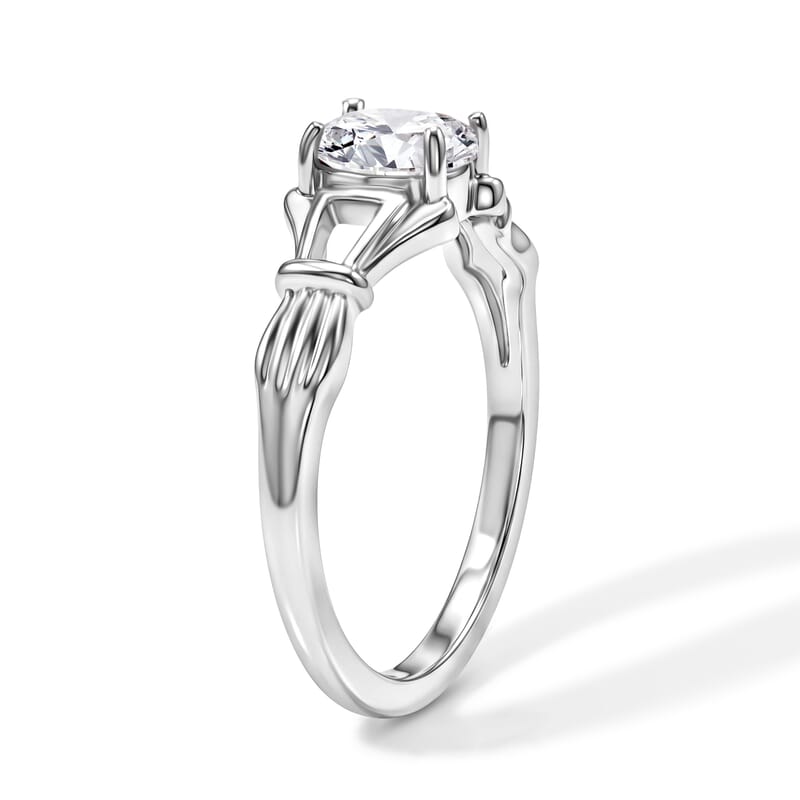 Simulated Diamond Oval Solitaire Ring in Sterling Silver (Size 8.0)