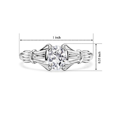 Simulated Diamond Oval Solitaire Ring in Sterling Silver (Size 8.0)