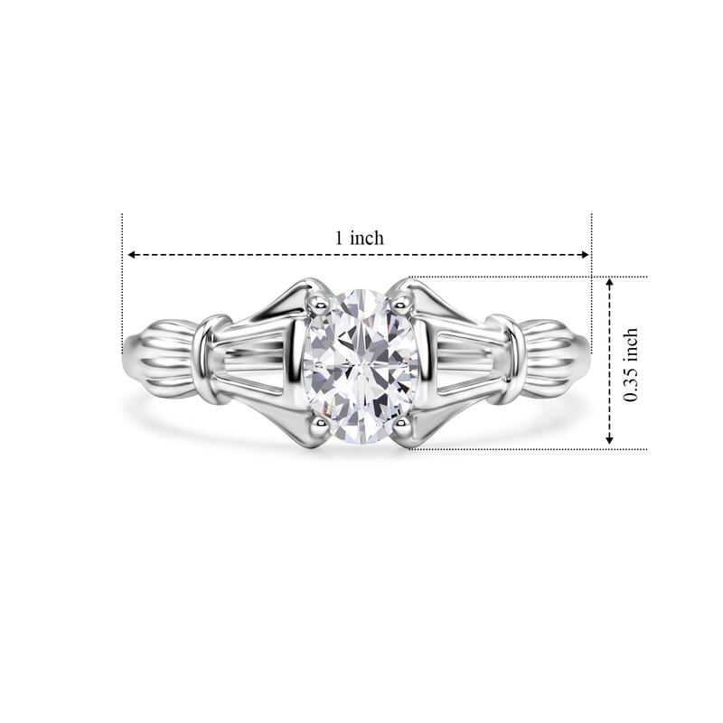 Simulated Diamond Oval Solitaire Ring in Sterling Silver (Size 8.0)