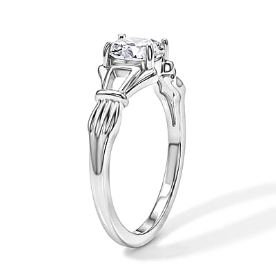 Simulated Diamond Oval Solitaire Ring in Sterling Silver (Size 9.0)
