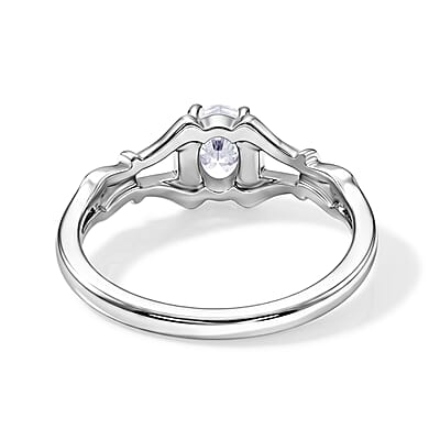 Simulated Diamond Oval Solitaire Ring in Sterling Silver (Size 9.0)