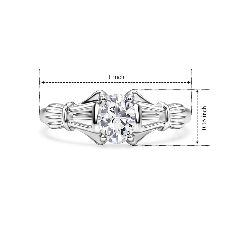 Simulated Diamond Oval Solitaire Ring in Sterling Silver (Size 9.0)