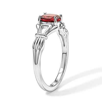 Simulated Red Diamond Oval Solitaire Ring in Sterling Silver (Size 7.0)
