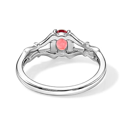 Simulated Red Diamond Oval Solitaire Ring in Sterling Silver (Size 7.0)