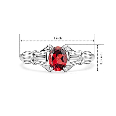 Simulated Red Diamond Oval Solitaire Ring in Sterling Silver (Size 7.0)