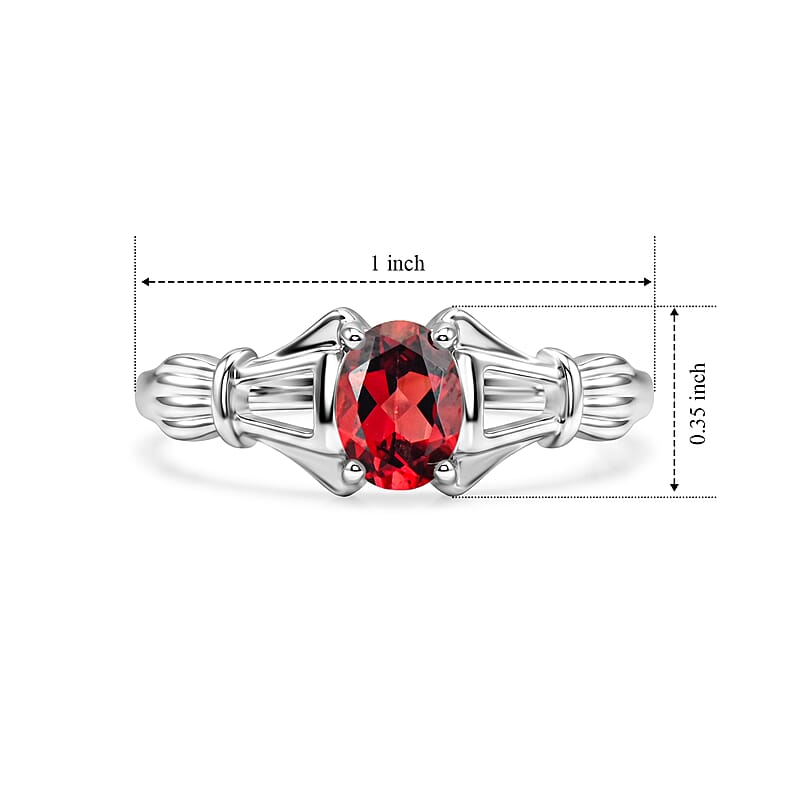 Simulated Red Diamond Oval Solitaire Ring in Sterling Silver (Size 7.0)
