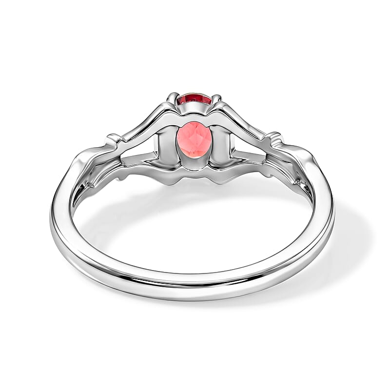 Simulated Red Diamond Oval Solitaire Ring in Sterling Silver (Size 8.0)