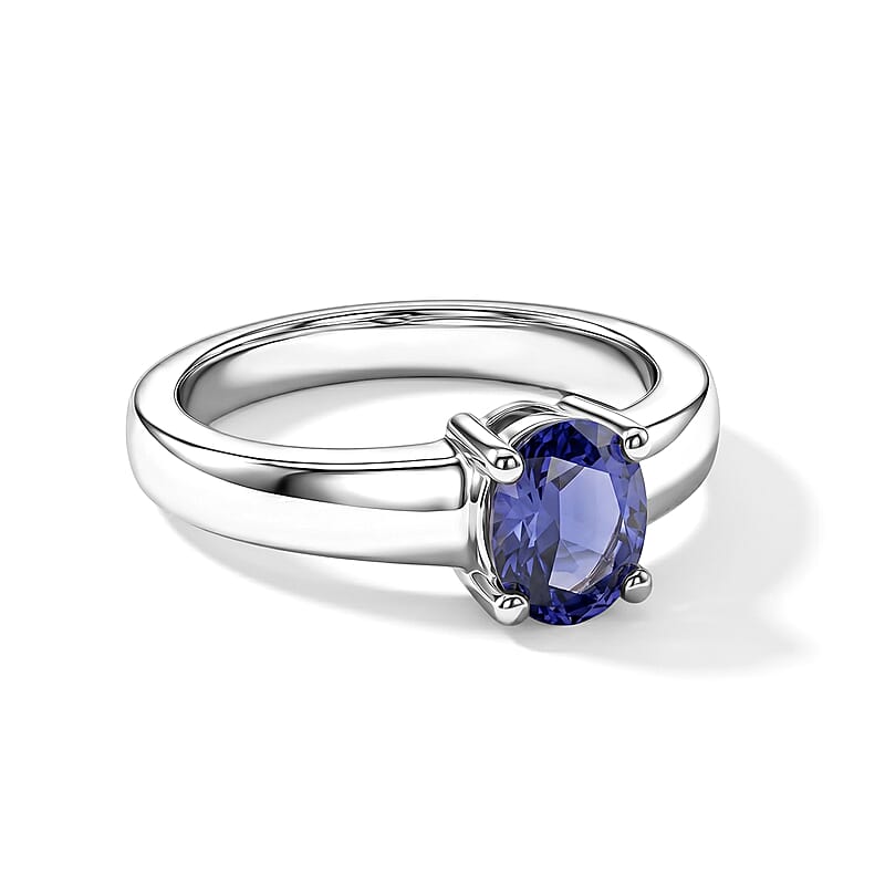 Simulated Blue Diamond Oval Solitaire Ring in Sterling Silver (Size 7.0)